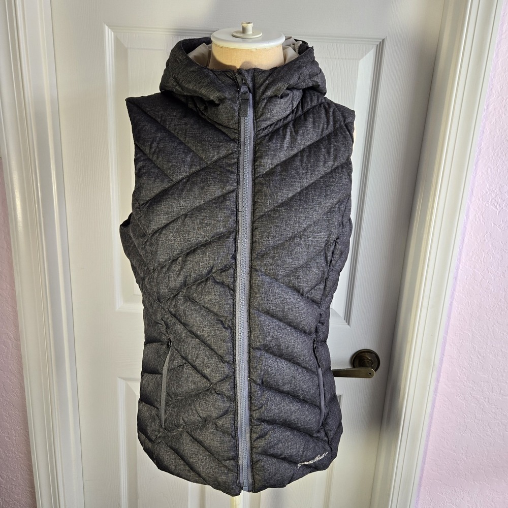 Eddie Bauer Women's Hooded Gray Down Puffer Vest Size S